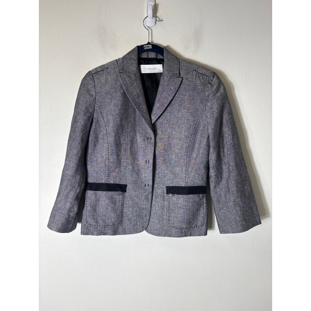 Tahari Gray Long Sleeve Snap Front Blazer Sz 0